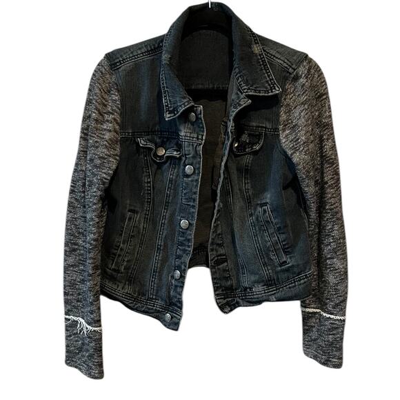 Free people Denim Sweatshirt Sleeve Jacket size S - Picture 10 of 10